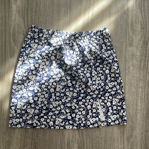 Shein Blue Floral Skirt With Slit